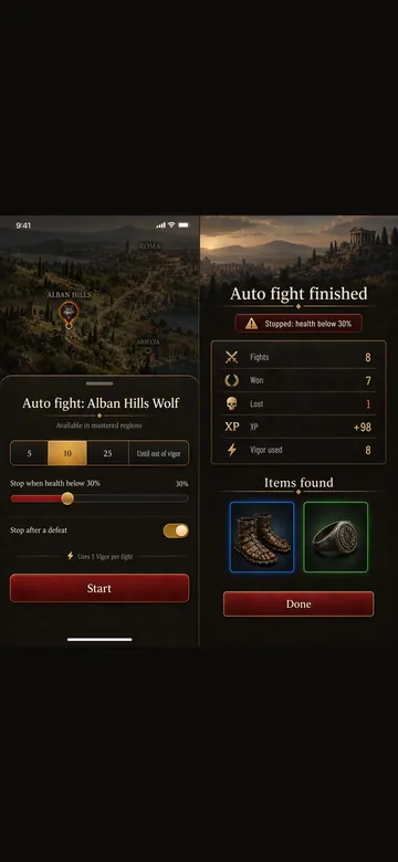 UI concept of the auto fight setup