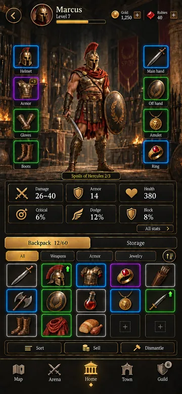 UI concept of the equipment screen
