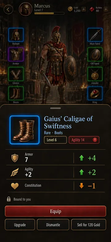 UI concept of an item sheet